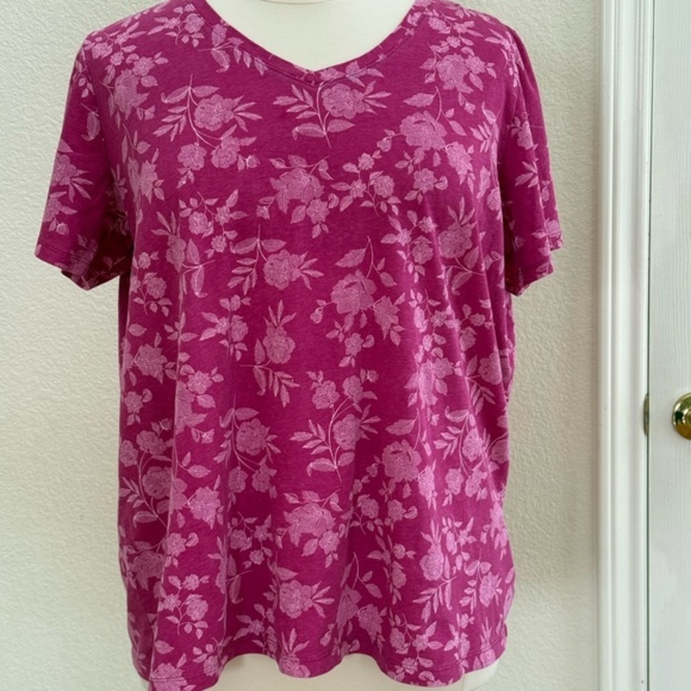 Woman Within Pink Floral Short Sleeve Top